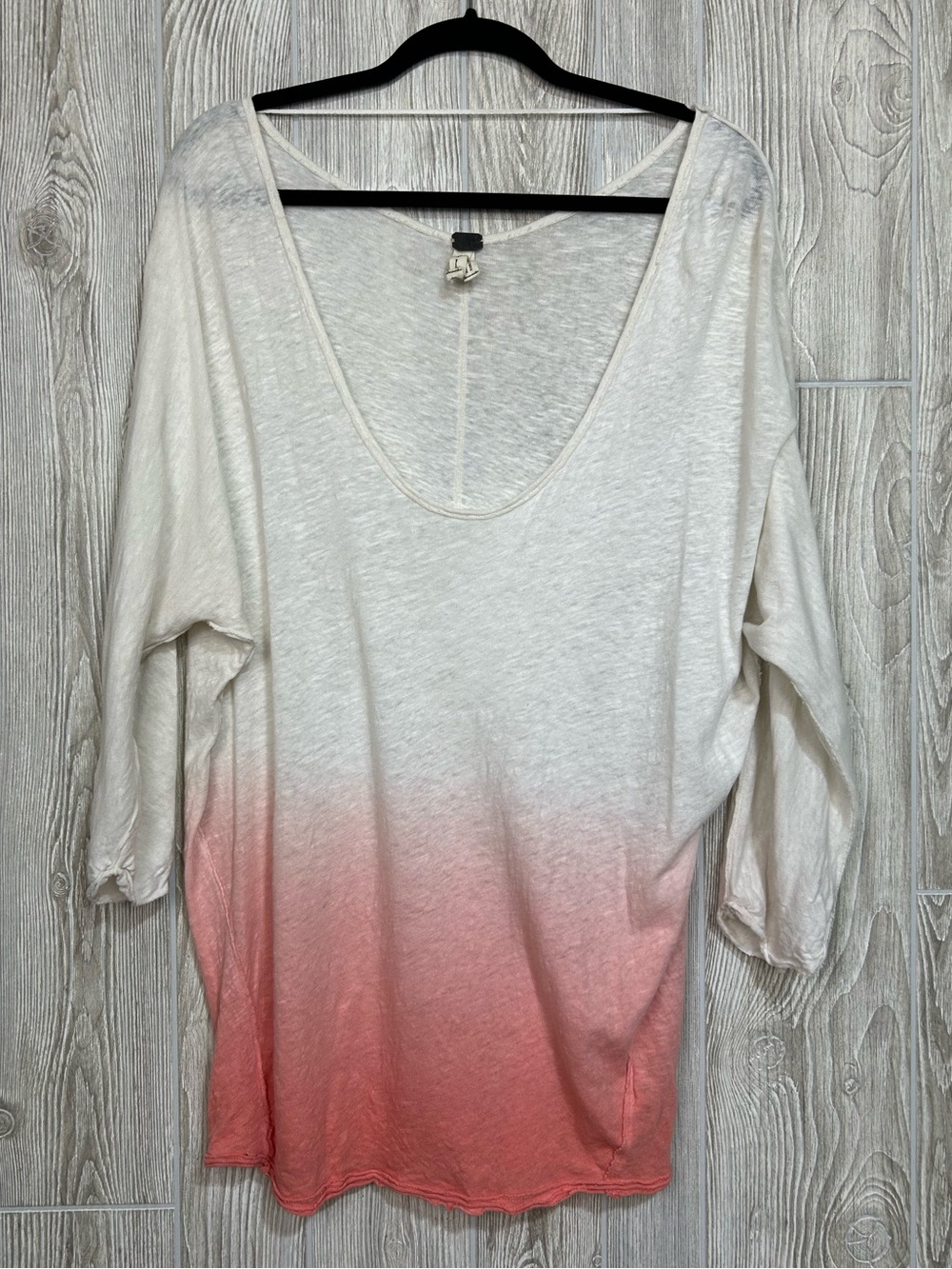 Free People We The Free Strawberry Linen White Pink Ombre Blouse Top Tee Size L - Picture 2 of 11